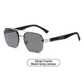 Moderne schmale Sonnenbrille mit silbernem Metall-Doppelsteg und dunkelgrauen Gläsern - Silberner Rahmen Schwarz-graues Glas (C2)
