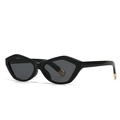 Lunettes de soleil œil-de-chat noires à monture hexagonale avec détails dorés chic - Noir Brillant/Verres Gris Noir
