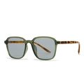 Moderne quadratische Sonnenbrille mit grünen Rahmen und Bügeln in Schildpatt-Optik - Grüner Rahmen Tortoise Bügel