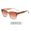 Square gradient tea sunglasses for men and women with stylish silver diamond rivets - Gradient Tea Frame Gradient Tea Lens