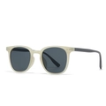Retro square sunglasses with cream beige frame, silver rivets and grey contrast temples - Beige Frame Dark Gray Lens