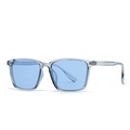 Moderne retro vierkante zonnebril met dubbele brug en transparante lichtblauwe monturen - Transparant Blauw / Blauw