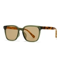 Lunettes de soleil carrées vert olive avec branches écaillées et verres ambrés - Monture Verte Verres Jaunes Branches Léopard (C6)