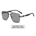 Modern gunmetal narrow frame sunglasses with dark grey square lenses and double bridge - Gunmetal Frame Black Grey Lens (C1)