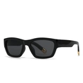 Fashionable square black thick frame sunglasses with dark grey lenses and gold accents - Black/Black Gray Lens