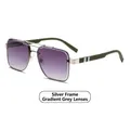 Modern narrow frame sunglasses with silver metal double bridge and gradient grey lenses - Silver Frame Gradient Grey Lens (C3)