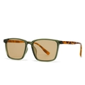 Modern square sunglasses with dark green transparent frames and tortoiseshell temples - Green Frame Tea Lens Leopard Temple
