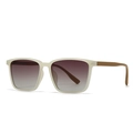 Retro square sunglasses with cream translucent frames and brown gradient lenses - Rice White Frame Purple Gray Gradient Lens