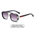 Occhiali da sole aviator moderni con montatura blu argento e lenti grigie sfumate - Montatura Blu Argento Lente Grigia Sfumata