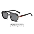 Modern retro hexagonal metal sunglasses with double bridge and dark grey lenses - Black Gunmetal Frame Black Grey Lens
