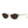 White angular cat-eye sunglasses with brown lenses and metal temple accents - White / Tea Lens
