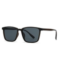 Modern square double-bridge sunglasses with dark brown translucent frames and grey lenses - Brown Frame Grey Lens