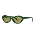 Modern angular cat-eye sunglasses with dark green frames and tan translucent lenses - Dark Green/Green Lens