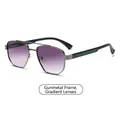 Moderne schmale Sonnenbrille in Gunmetal-Optik mit grauen Verlaufsgläsern - Gunmetal Rahmen Verlauf Graue Gläser