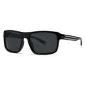 Polarized square sunglasses in black frame with silver metal temple decoration - Black Gray Frame White Stripe Temple