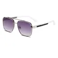 Silver metal aviator sunglasses with gradient lenses and stylish striped white temples - Silver Frame Gradient Grey Lens