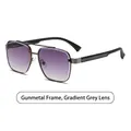 Modern gunmetal pilot sunglasses with gradient purple to grey lenses on white background - Gunmetal Frame Gradient Grey Lens