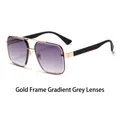 Retro small frame sunglasses with gold metal double bridge and gradient purple lenses - Gold Frame Gradient Grey Lens
