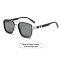 Modern narrow rectangular sunglasses with blue silver frames and dark grey lenses - C5 Blue Silver Frame Black Grey Lenses