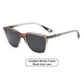 Square fashion sunglasses with gradient tea frame and dark grey lenses on white background - Gradient Tea Frame Black Grey Lens