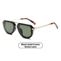 Gafas de sol retro de montura pequeña con marco de metal negro y dorado y lentes verdes - Montura Negro Oro Lente Verde