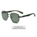 Retro-Sonnenbrille aus Gunmetal mit grünen Gläsern im modischen Rechteck-Design - Metallrahmen Grüne Gläser