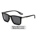 Matte black square frame sunglasses with dark grey lenses and gunmetal accents - Matte Black Frame Black Grey Lens