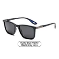 Fashionable matte blue rectangular sunglasses with black grey lenses and metal hinges - Matte Blue Frame Black Grey Lens
