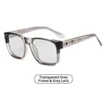 Classic transparent gray square sunglasses with decorative metal arrow on 45-degree angle - Transparent Grey Frame Grey Lenses