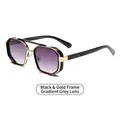 Occhiali da sole retro punk con montatura in metallo nero e oro e lenti sfumate grigie - Montatura Nero Oro Lente Grigia Sfumata