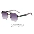 Moderne Sonnenbrille mit schmalem Metallrahmen und lila Verlaufsgläsern im Trend - Gunmetal Rahmen Grauer Verlaufsglas (C4)