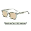 Square matte green frame sunglasses with light tea lenses and metal rivet details - Matte Green Frame / Light Tea Lens