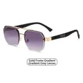 Retro narrow semi-rimless sunglasses with gold metal frame and gradient purple lenses - Gold Frame Gradient Grey Lens (C6)