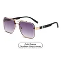 Retro small frame sunglasses with gold metal rims and gradient grey lenses for women - Gold Frame Gradient Grey Lens (C6)