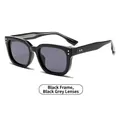 Classic black square frame sunglasses with dark grey lenses and silver diamond rivets - Black Frame Black Grey Lens