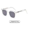 Classic square sunglasses with transparent frames and solid black grey lenses - Transparent Frame Black Grey Lens