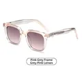 Fashionable square pink-grey sunglasses with gradient lenses and silver temple detail - Pink Gray Frame Gray Pink Lenses