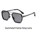 Retro small frame sunglasses with gunmetal metal frame and dark grey lenses for street style - Gunmetal Frame Grey Lens
