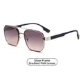 Silver aviator sunglasses with gradient pink lenses and blue striped temples - C6 Silver Frame Gradient Pink Lenses