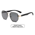 Chic hexagonal gold frame sunglasses with black-grey lenses and carbon fiber textured arms - Gold Frame Black Grey