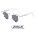 Classic square transparent frame sunglasses for men with dark gray lenses and metal hinge - Transparent Frame Black Grey Lens