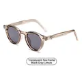 Classic tea-colored square frame sunglasses with grey lenses and star metal accents - Transparent Tea Frame Black Grey Lens