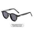 Classic black square frame sunglasses with dark grey lenses and silver star hinges - Glossy Black Frame Grey Lens