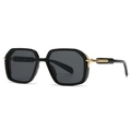 Lunettes de soleil pilote noires à monture carrée avec des accents dorés sur les branches - Monture Noire Verres Noir Gris