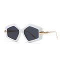 Chic white hexagonal oversized sunglasses with dark lenses and gold metal temples - White Frame Dark Grey Lens