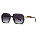 Lunettes de soleil aviateur carrées rétro pour hommes avec monture noire - Monture Noire Dégradé Double Gris