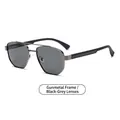 Retro Flieger-Sonnenbrille mit schmalem Metallrahmen in Gunmetal und grauen Gläsern - Metallgrauer Rahmen Schwarz Graue Gläser
