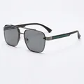 Gunmetal rectangle metal sunglasses with dark grey lenses and striped temple detail - Gunmetal Frame Black Grey Lens