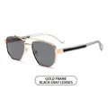 Retro small frame sunglasses with gold metal rims and sleek black gray lenses - Gold Frame Black Grey