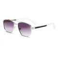 Modern narrow silver metal sunglasses with purple to gray gradient lenses and white temples - Silver Frame Gradient Grey Lens